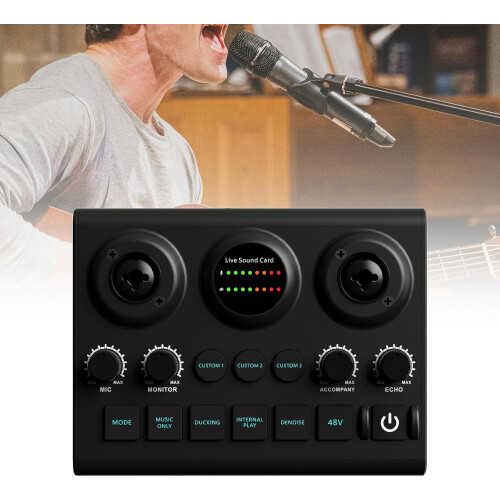 Microphone Sound Card for Vocal Performance, Universal Podcast Interface for PC, USB Powered, Compact Design 1