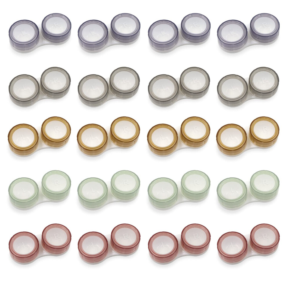 Purple Pack Of 20 Clear Leak Proof Contact Lens Containers With L/R Marking Screw Cap For Style A Storage
