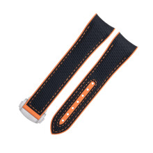 Watch Strap for Omega Seamaster 600 43.5mm Soft FKM Rubber Band 21mm Deployment Clasp Schwarz Orange Texture