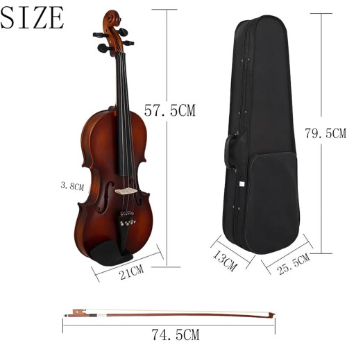 Violin Starter Set 4/4 Acoustic Solid Wood Retro Matte Violin with Case Bow for Beginners Gift 1