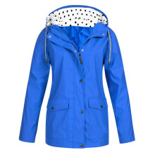 Women's Waterproof Breathable Windbreaker Lightweight Rain Jacket Large Size Thin Parka in Blue for Outdoor Activities