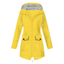 Waterproof Breathable Women's Rain Jacket Long Solid Color Plus Size Insulated Rain Parka Windbreaker Spring Yellow M