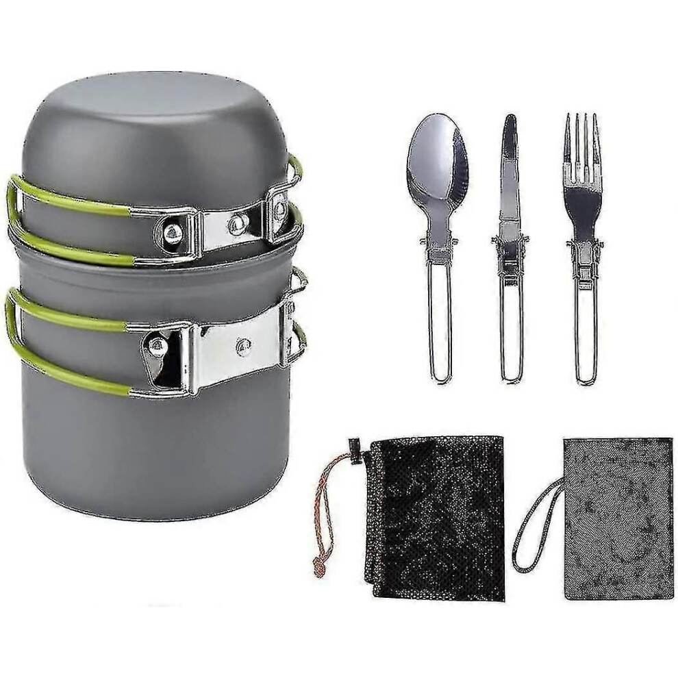 Stackable Portable Camping Cookware Set Mess Kit, Backpacking Gear Cooking Equipment For Outdoor Camping