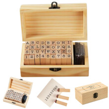 Wood Alphabet Number Stamp Set with Ink Pad for Card Making Mini Size in Wooden Box