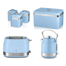 Swan Retro Revive Blue Stovetop Kettle Toaster Breadbin Canisters Set