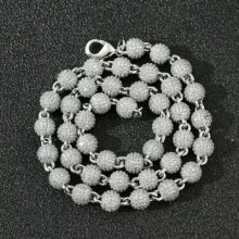 8mm Kugelperlen Tennis Chain, Iced CZ Hip Hop Bracelet Necklace, 14K White Gold Plated, 20 Inch 50cm Length