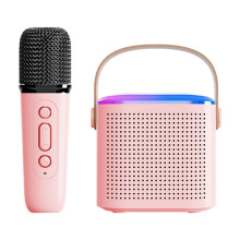 Portable Karaoke Machine Set with Microphone and Subwoofer Speaker, Family Singing Machine for Kids and Adults, Rose Red Color