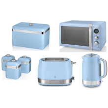 Swan Retro Revive Blue Jug Kettle 2 Slice Toaster Microwave & Storage