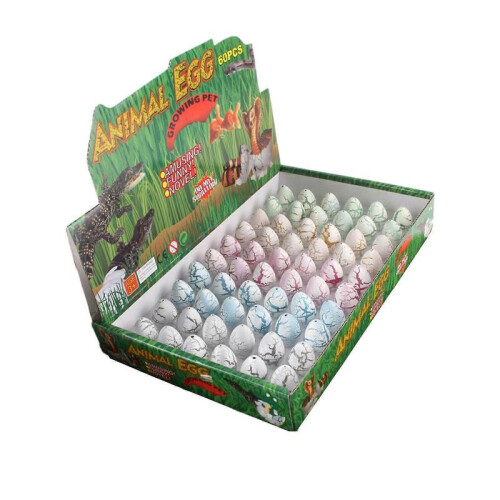 Pack De 60 Huevos De Dinosaurio Mágicos – Eclosionan En Agua – Crecen Hasta 48 Horas – Juguetes Educativos Y Sorpresa Para Fiestas Infantiles – Material EVA Seguro – Varios Colores Y Dinosaurios