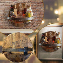 Vintage Bourbon Whiskey Barrel Wall Shelf | Wooden Storage Display Shelves,100% New
