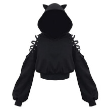 Kapuzenpulli für Frauen Sweatshirt Langarm Bluse mit Kapuze Große Größen Schwarz XL Damenmode 2025