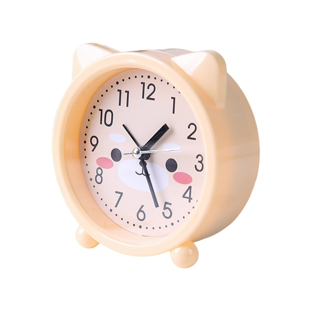 Cute Kitten Alarm Clock for Kids with Cat Ears, Silent Movement, Yellow Nightstand Clock, Battery Operated