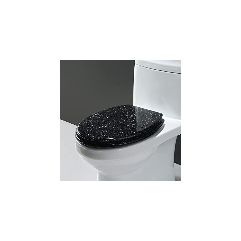 Resin Toilet Seat Cover Oval Glitter Black 36X42cm Soft Close Mechanism Easy Installation And Cleaning 6447073076640