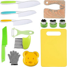 13Pcs Wooden Kids Kitchen Knife Set, Child-Safe Cooking Tools for Real Cooking & Learning