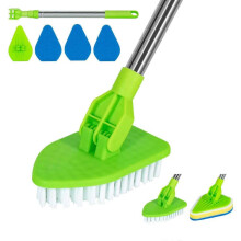 (Green) 2 in 1 Scrub Cleaning Brush - Long Handle Extendable Shower TubTile Scrubber with Sponge-100% New