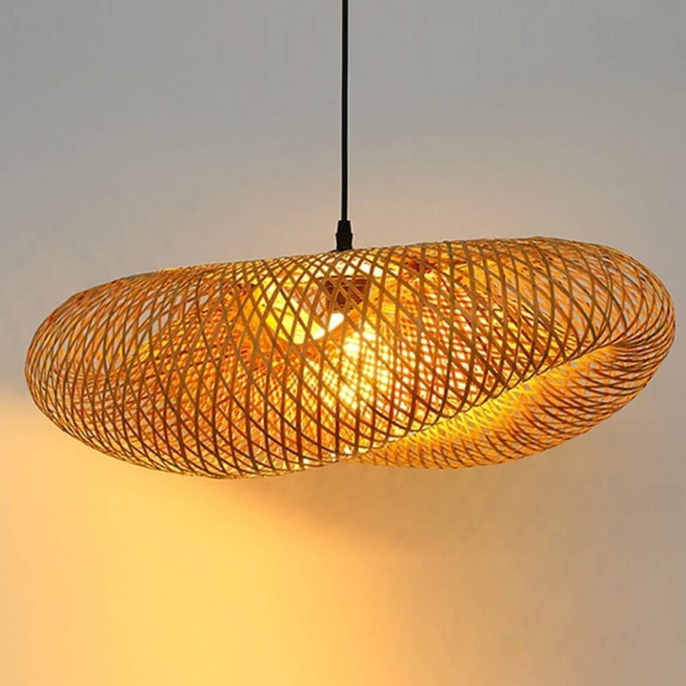 Retro Bamboo Rattan Ceiling Light 60CM Hand-Woven Vintage Pendant Light E27 for Living Room Bedroom Corridor