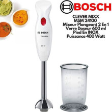 CleverMixx MSM24100 hand blender - BOSCH - 400W - Detachable stainless steel foot - 1 speed - Blender bowl - White