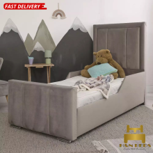 (Turquoise (with Mattress), 4ft Small Double (No Gaslift)) 3 Lines Panel Bed Frame Boys & Girls, Kids Upholstered Plush Velvet with Mattress & Gas Lift Storage 2FT6 Hand Made UK