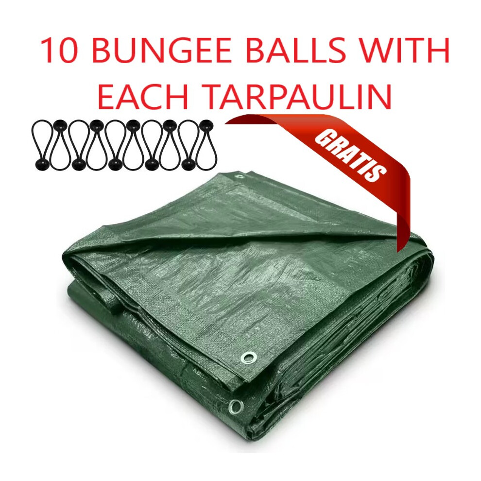 (4m x 6m) Heavy Duty Waterproof Green Tarpaulin Cover with Bungee Ball Ties, 90 GSM M-Grade, Outdoor Protection for Furniture, Firewood, Equipment-image-OPC-PK2NZQV-NEW