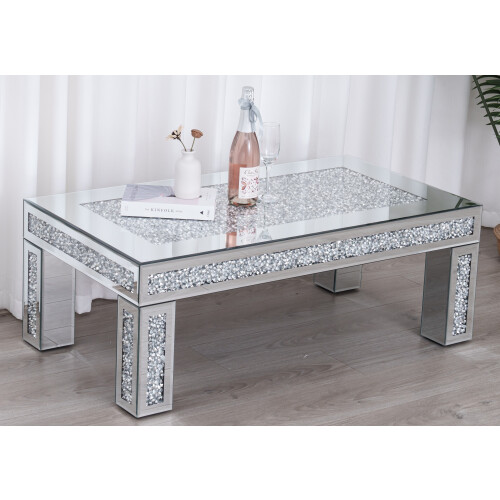 Comfy Living Rectangular Diamond Mirrored Crystal Coffee Table