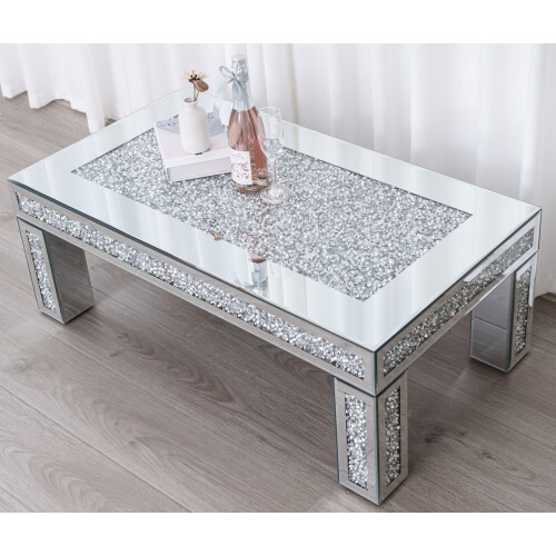 Comfy Living Rectangular Diamond Mirrored Crystal Coffee Table 1