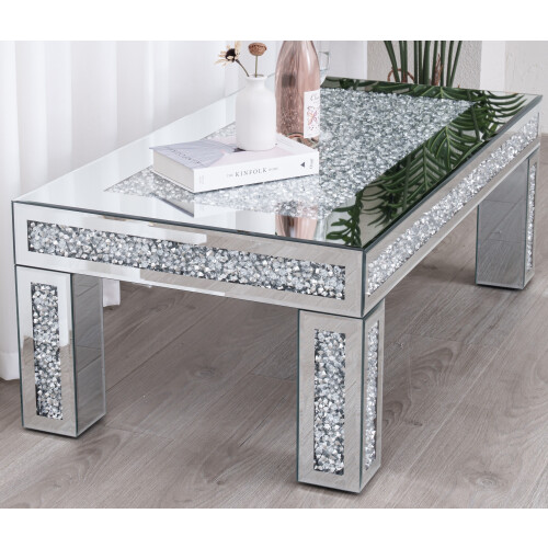 Comfy Living Rectangular Diamond Mirrored Crystal Coffee Table 2