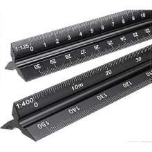 Set of 2 Aluminum Triangular Reduction Scale Rulers for Architects and Engineers: 1:20, 1:25, 1:50, 1:75, 1:100, 1:125/1:100, 1:200, 1: 250, 1:300, 1: