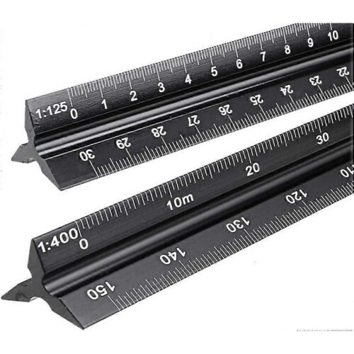 Flat Reduction Scale Ruler Set of 2 Aluminum Triangular Reduction Scale Rulers for Architects and ...
