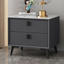 Solid Wood Nightstand with Double Drawers, Modern Minimalist End Table for Bedroom or Living Room, Dark Gray 40x40x46cm