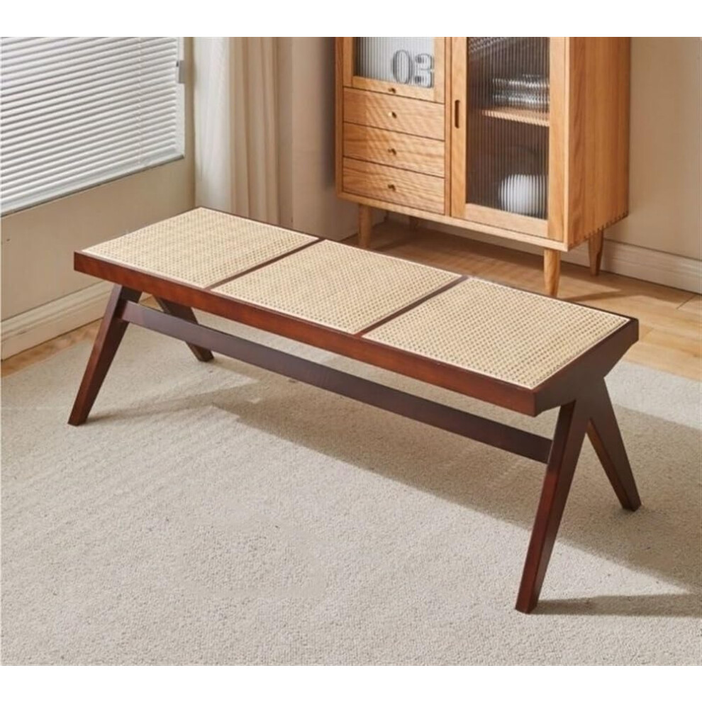 Handwoven Rattan Bench with Solid Wood Frame, Indoor and Outdoor Seating for 2-3 People, Brown, 127 x 45 x 45 cm-image-OPC-PK2P98C-NEW