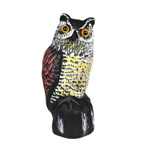 Large Realistic Owl Decoy for Bird Deterrent - Rotating Head Pigeon Crow Scarer Statue 18 Inch Outdoor Garden Decor