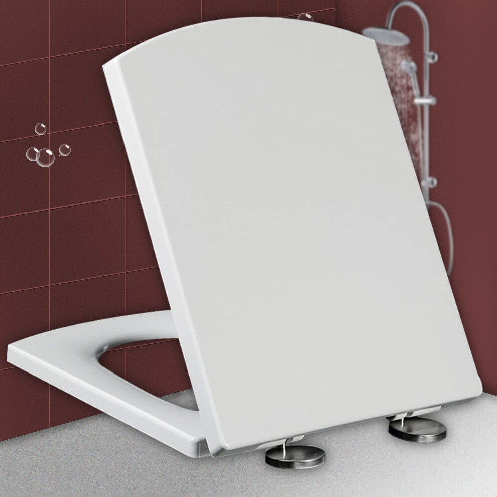 Square Toilet Seat Soft Close, Top Fixing Family Toilet Seats, Quick Release Standard Lid, Universal White 39.5X46.5cm 6947110569376
