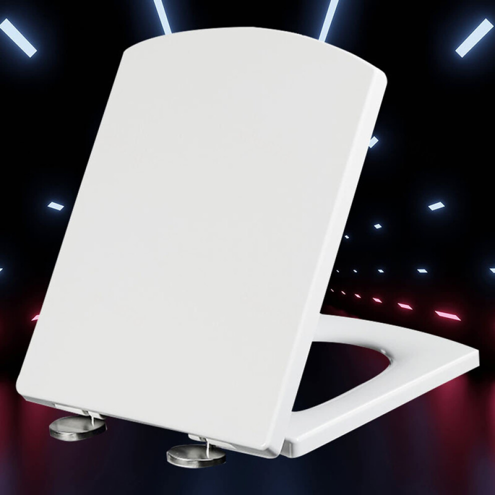 White Square Toilet Seat With Soft Close Mechanism, Adjustable Hinges, Quick Release, Top Fixing, 34.5 X 43 Cm 6038364705440