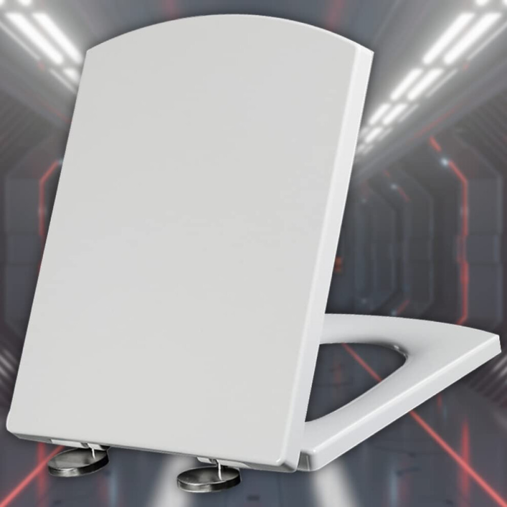 Square Toilet Seat White Quick Release Lid Standard Bacteria Resistant Fits Standard Square Toilets Top Fixing 6038364706379