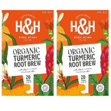 H&H Organic Tumeric Root Brew Tea with Ginger & Ashwagandha - 20 Tea Bags  Pack of 2