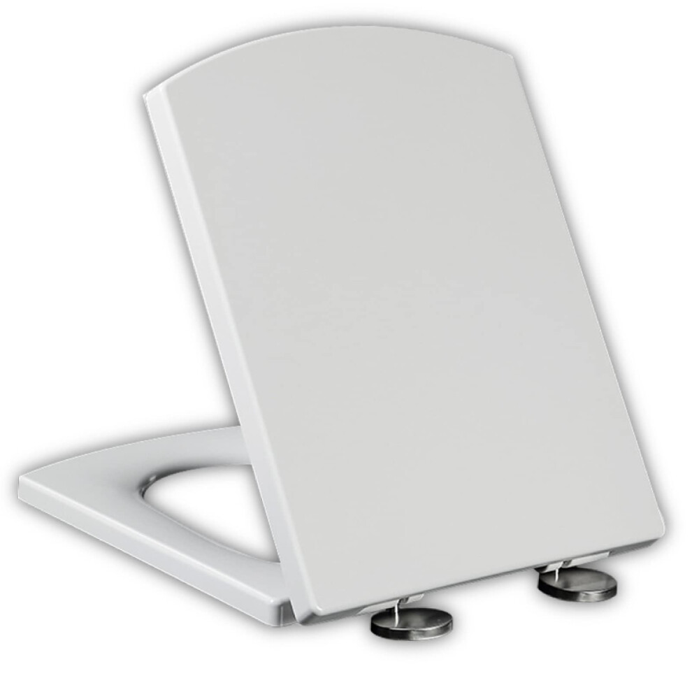 Robust Toilet Seat With Automatic Lowering And Anti-Slip Function, White, Suitable For Square Toilets 39.5~46.5*34.5Cm 6482260070582