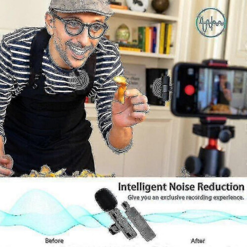 Wireless Microphone for Iphone Ipad, Wireless Lavalier Microphone with Noise Reduction Automatic 2