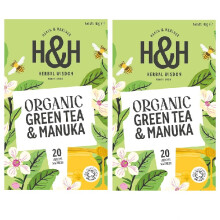 H&H Organic Green Tea with Manuka Honey - 20 Tea Bags Pack of 2