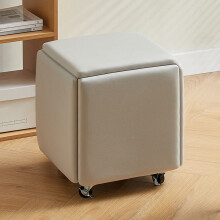 Stackable Ottoman Set - Square Ottoman Bench with Wheels - 5-Piece Light Gray Footstool Set for Bedroom and Living Room