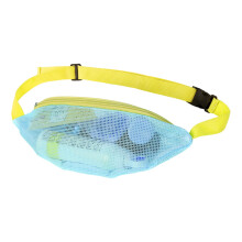 Mesh Beach Bag | Adjustable Lightweight Mesh Sport Waist Pack for Travel, Picnic, Swimming in Light Blue and Yellow