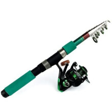 Angelrute Fischereistange 1,8-3,6 m Teleskop Spinnfischrute Kombi Set mit Schwarzer Rolle 2.4 m Angeln Kit