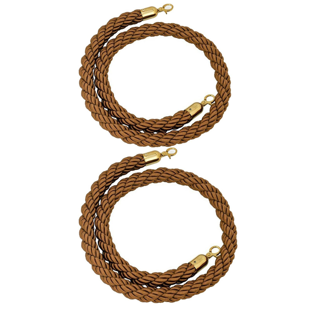 Warteschlangen-Seilbarriere 2Er-Pack, 2.1M/7Ft Braunes Absperrseil Mit Goldenen Haken Fã¼R Massenkontrolle 6447073083570