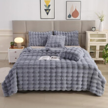 Faux Fur Blanket Silver Grey 200x230 cm, Soft Fluffy Bubble Blanket for Bed and Sofa, Cuddly Rabbit Fur Material