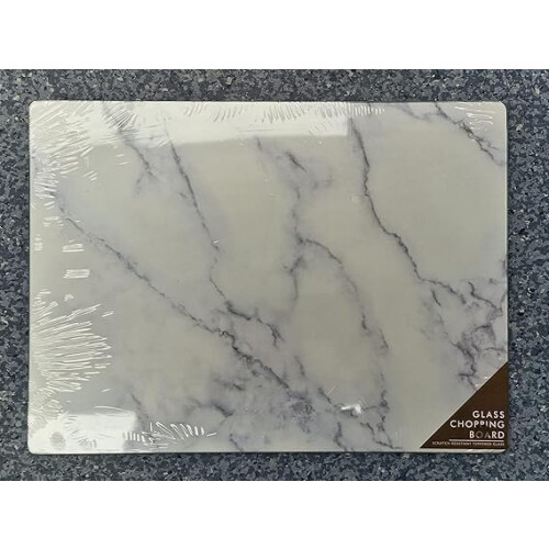 Tempered Glass Chopping Board Marble Effect White Rectangular 40x30 Cm