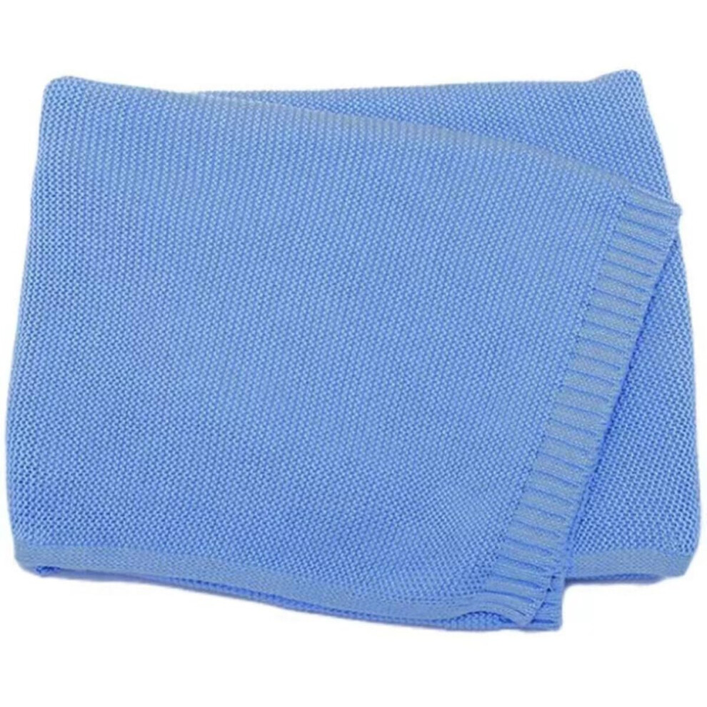 Embroidered Name Baby Blanket - Personalized Soft Cotton Knitted Pram and Bath Blanket for Newborns in Blue