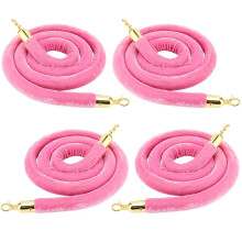 4-Pack 4.9 Foot Pink Velvet Crowd Control Rope with Gold Hooks, Velvet Hanging Rope for Theaters, Parties, Hotels, Restaurants