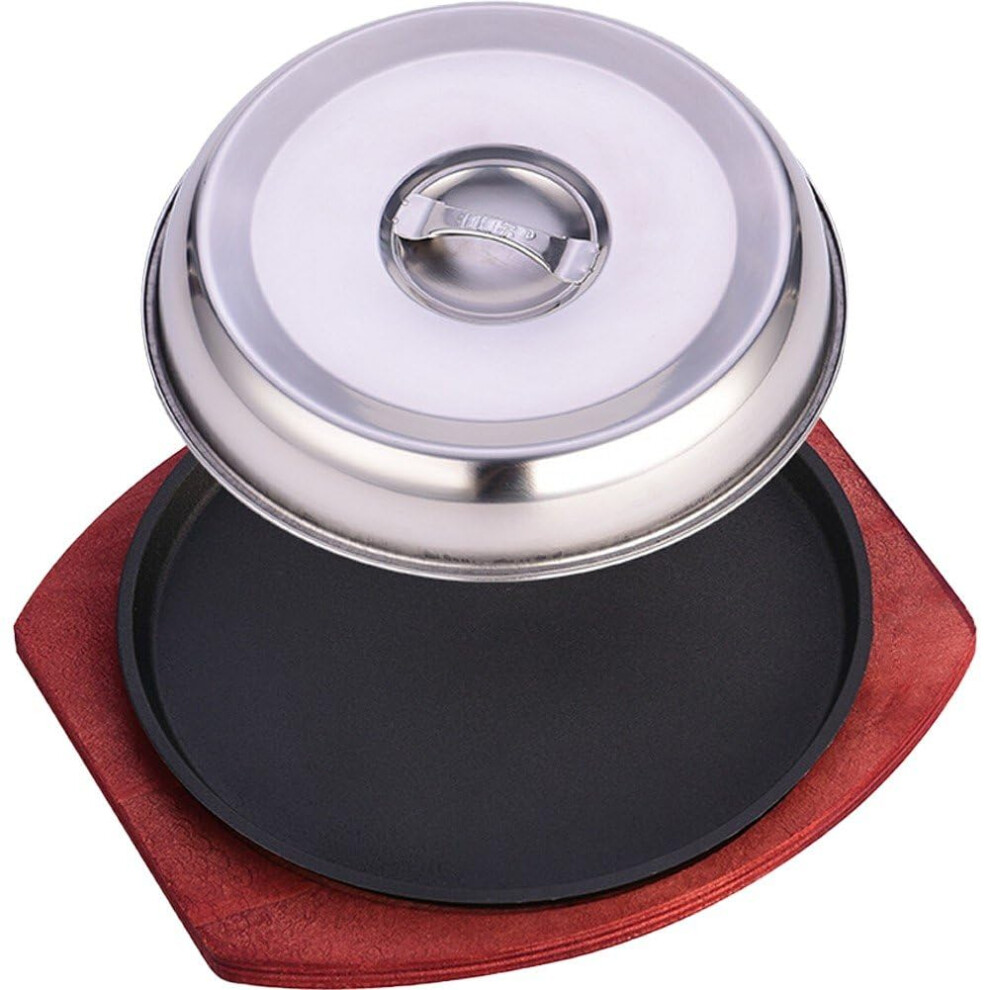 Sizzler Plate Wooden Base, Pre-Seasoned Metal Fajita Pan, 12 Inch Steak Serving Griddle, Durable Cookware for Dining-image-OPC-PK2QH8N-NEW