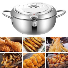 Tempura Deep Fryer with Lid and Oil Filter, 8.79 Litre Stainless Steel, Compatible with Gas, Induction, and Electric Stoves