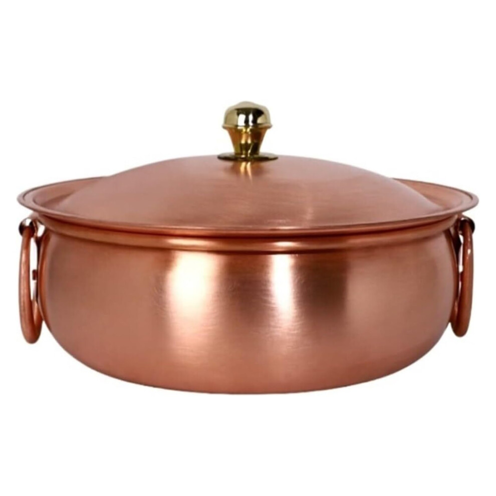 Hot Pot, 34cm Copper Chinese Charcoal Hot Pot with Lid, Traditional Asian Cooking Pot for Family Meals-image-OPC-PK2QJ2P-NEW