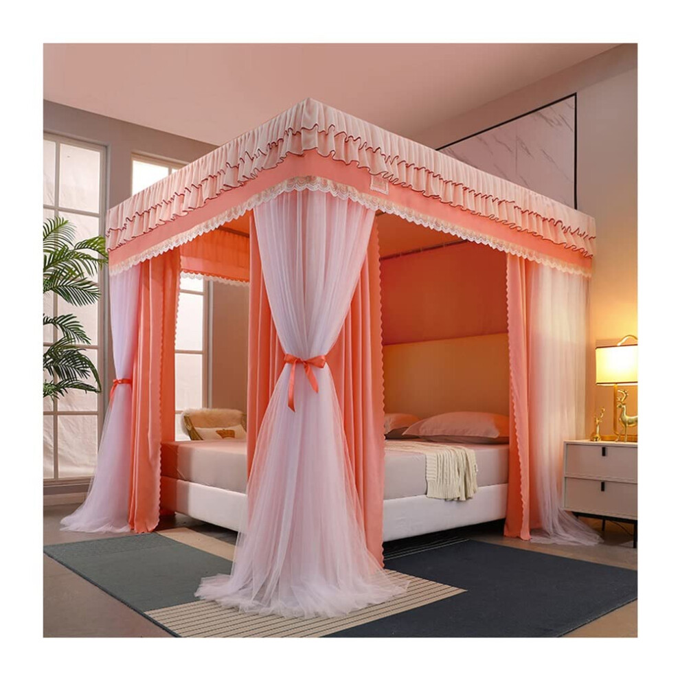 Bett Baldachin Moskitonetz Einzelbett Für Mädchen, Prinzessin Zimmer Rot 120X200x200 Cm, 4 Eckpfostenbettvorhänge 150X200x200 Cm Orange